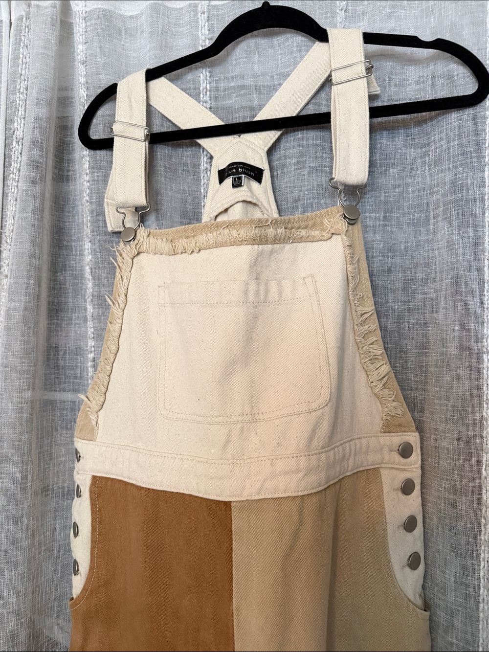 Blue Blush Patchwork Cotton Denim Patchwork Boho Large Overalls - Neutral Multi